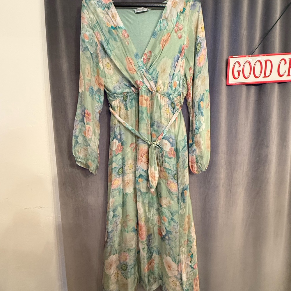Elena Baldi silk blend long sleeve midi dress